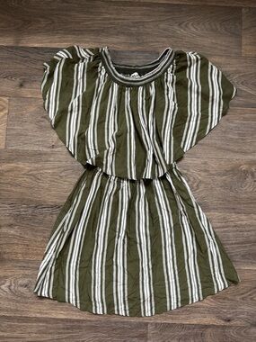 Show Me Your Mumu Original Striped Casita Mini Dress Green White OffShoulder XXS